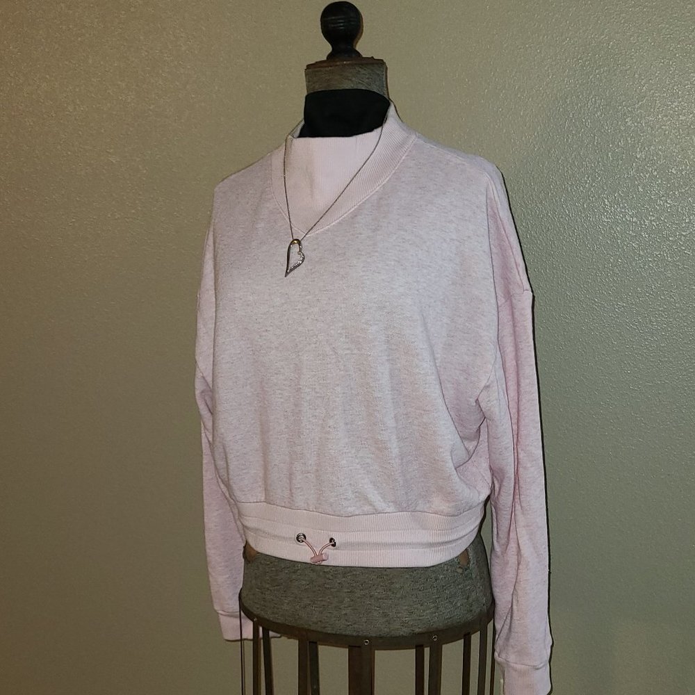 Flirtitude Women's Sweatshirt Relaxed Crop Mock Super Soft Pink Lg Jewelry Free - Picture 2 of 12